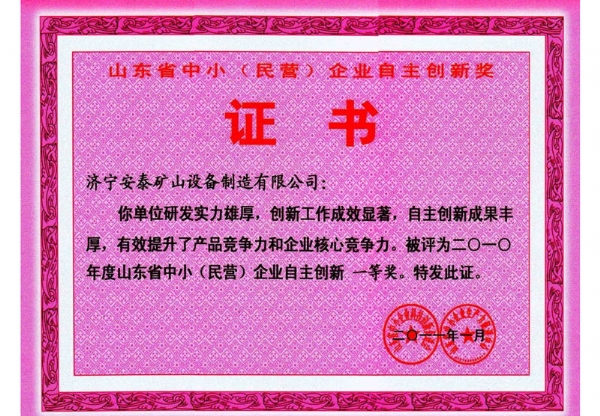 中小企業(yè)自主創(chuàng )新一等獎